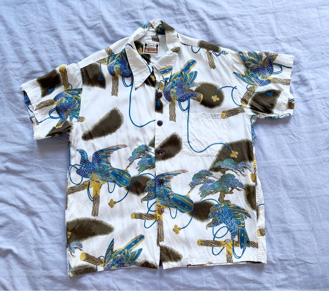 CAPOL Vintage Hawaiian rayon shirt with Japanese bird design