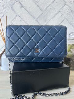 New 23P CHANEL 2023 Wallet on Chain Caviar Leather Periwinkle Blue Bag Gold  CC