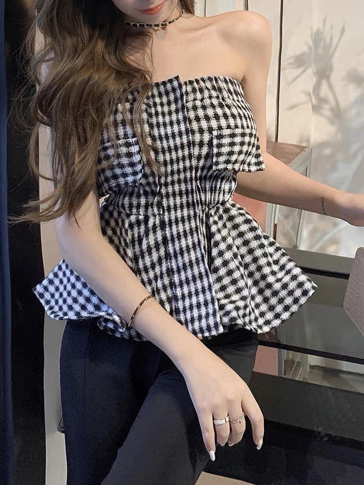 Checkered peplum top clearance