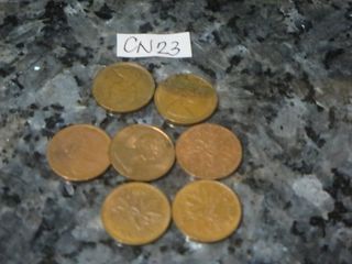 CN23: CANADA Vintage Coins 1 Cent 1974  &  1976 , Bronze Coin, Queen Elizabeth II,7 pcs.., needs cleaning