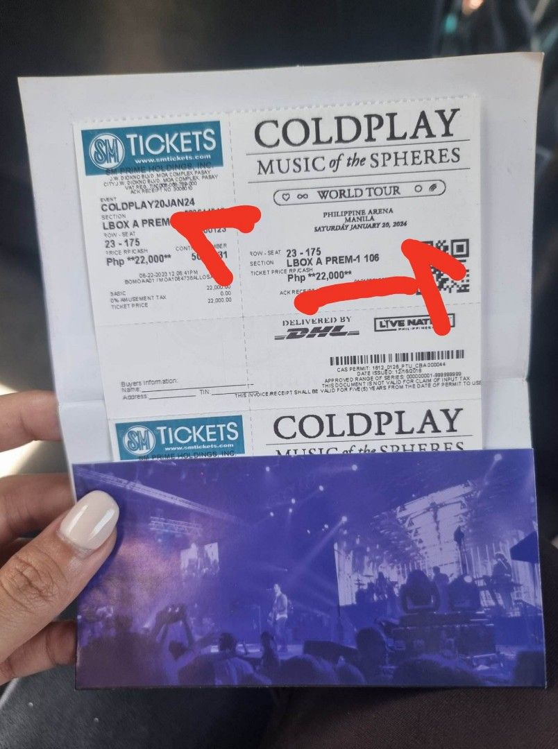 Two (2) Coldplay Ticket LBA Premium 1, Tickets & Vouchers, Event