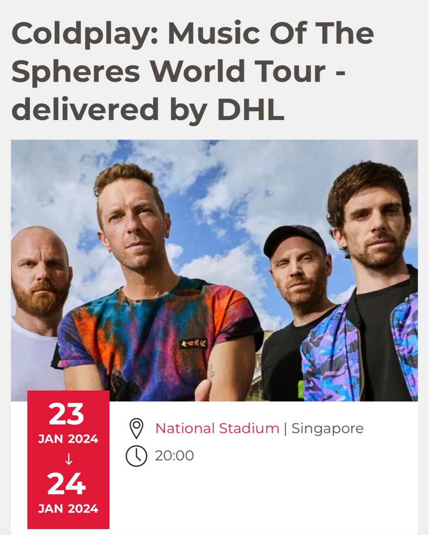 2x Coldplay tickets, Tickets & Vouchers, Event Tickets on Carousell