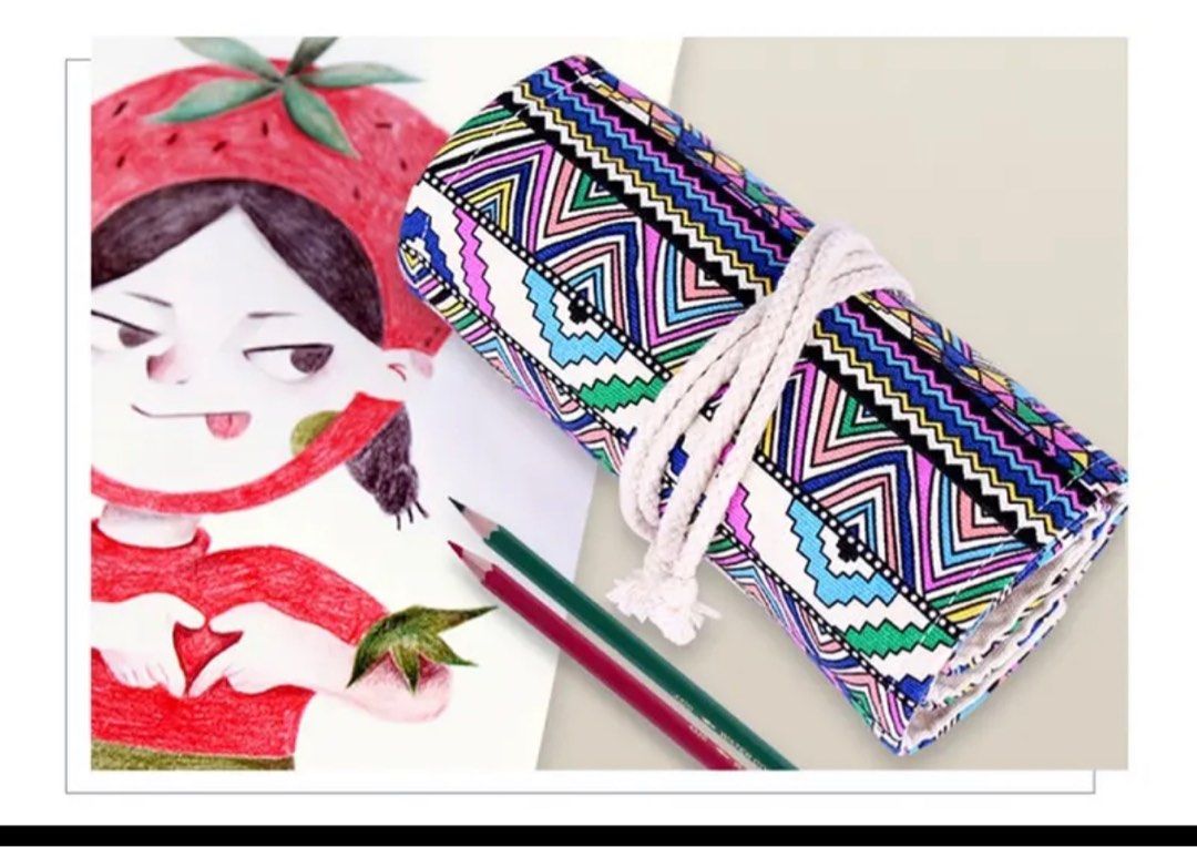 48 Holes Roll Colored Art Pencil Case Kawaii School Students Supplies Paint  Brus