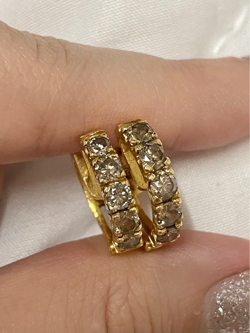 Vintage Diamond Creole Earrings 14Kt Yellow Gold YG