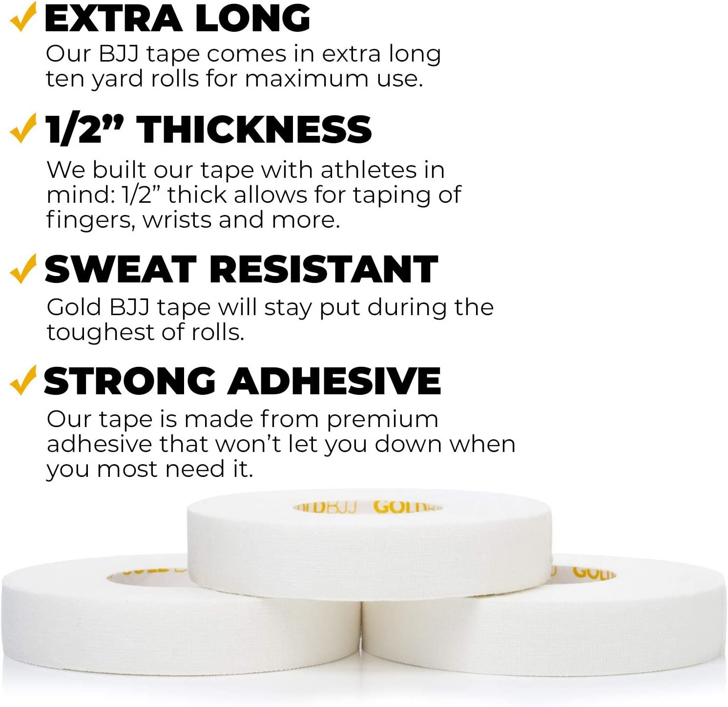 Gold BJJ Jiu Jitsu Tape Strong Athletic Finger Tape, 1/2" x 30