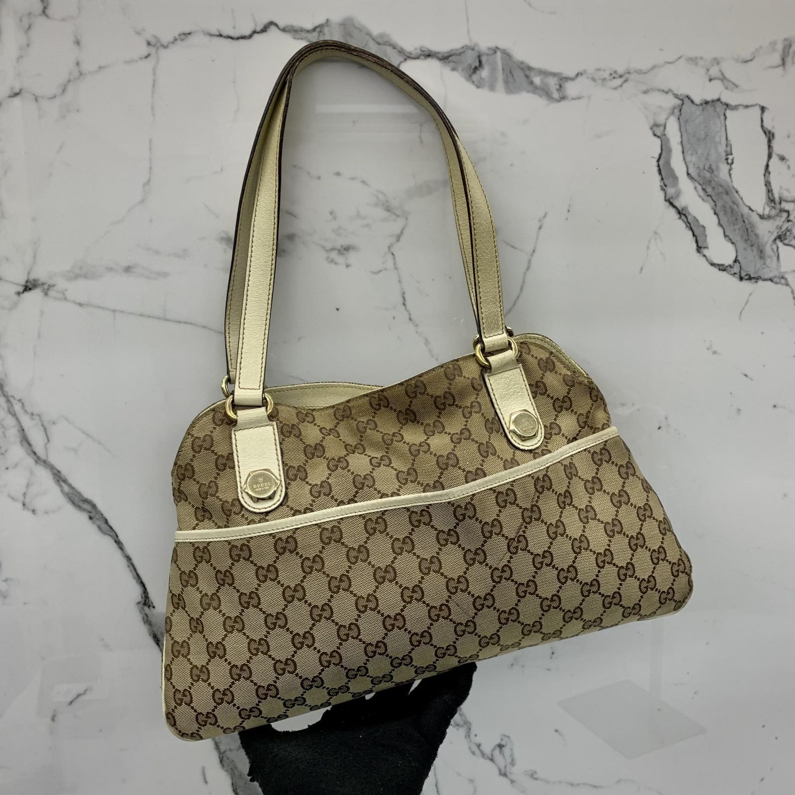 GUCCI 163288 GG BROWN CANVAS TOTE BAG 237017388 KM, Luxury, Bags