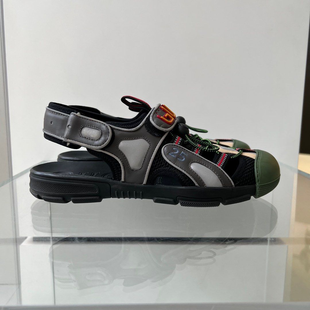 Gucci Tinsel Sport Sandals Rubber Calfskin Mesh Fabrication Green