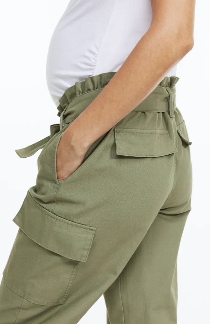 H&M Paper Bag Khaki Green Cargo Pants, Women's Fashion, Bottoms