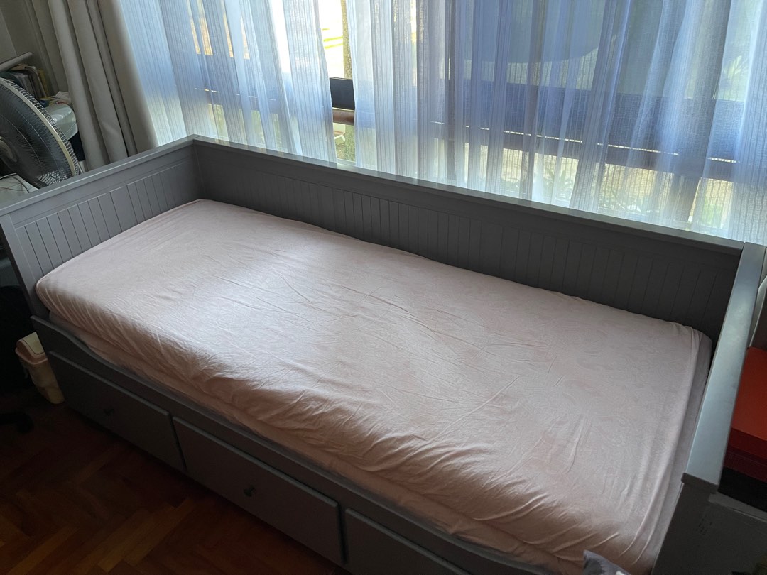 Ikea HEMNES Pull out bed frame with bed, Furniture & Home Living