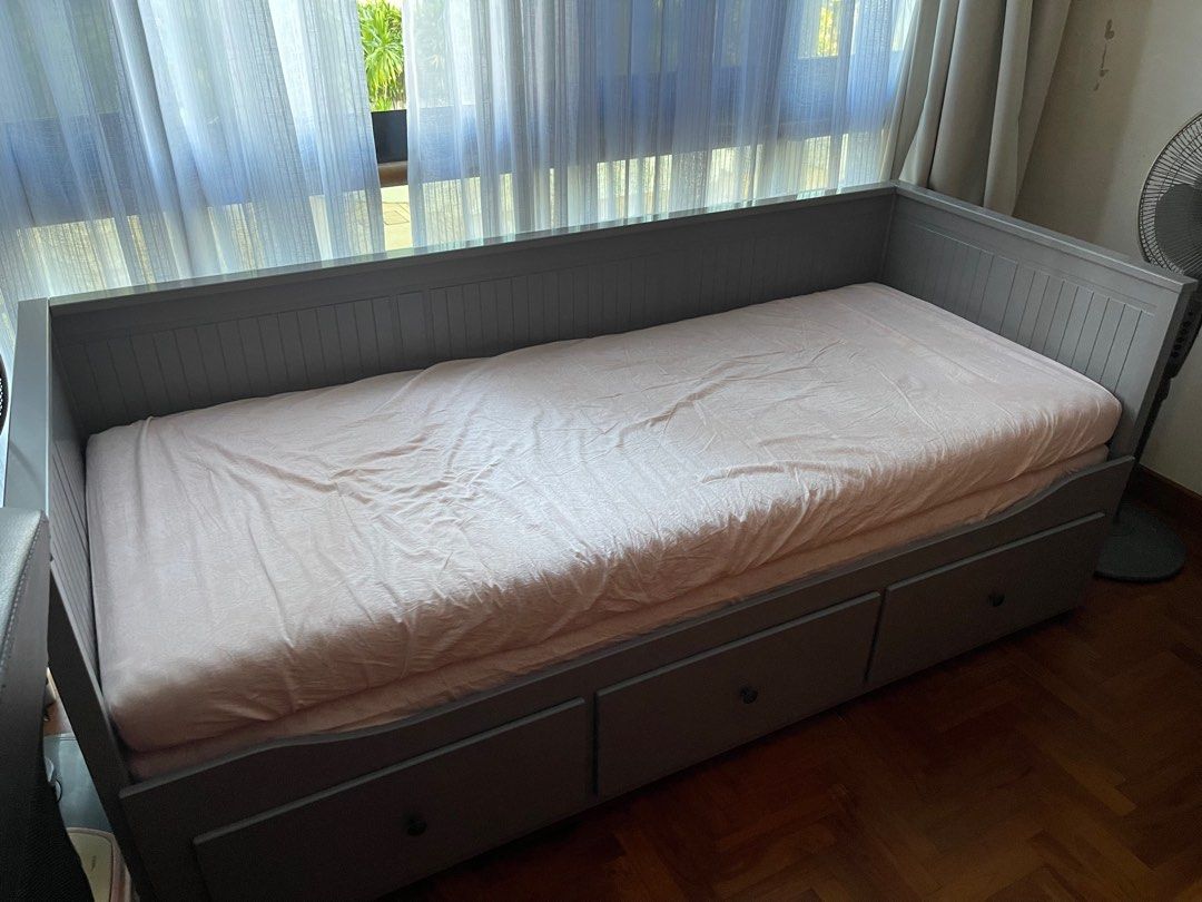 Ikea HEMNES Pull out bed frame with bed, Furniture & Home Living