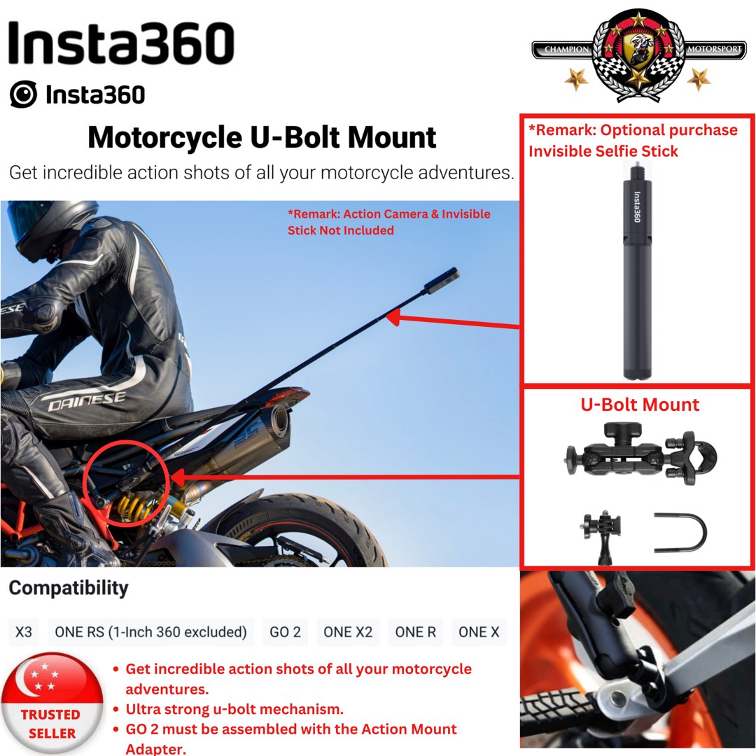 Insta360 Motorcycle UBolt Mount, Motorcycles, Motorcycle Accessories