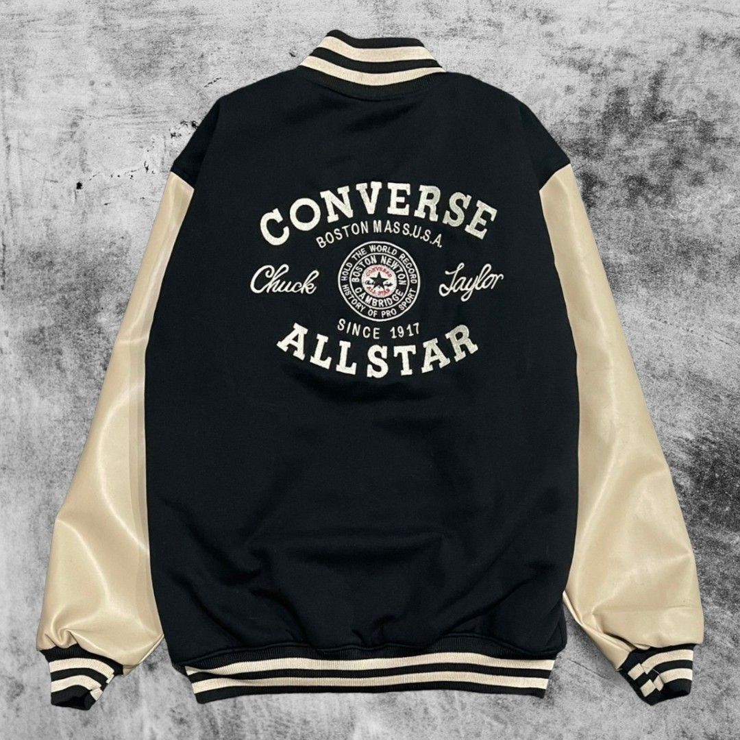 Jaket Varsity Converse All Star Hitam Cream