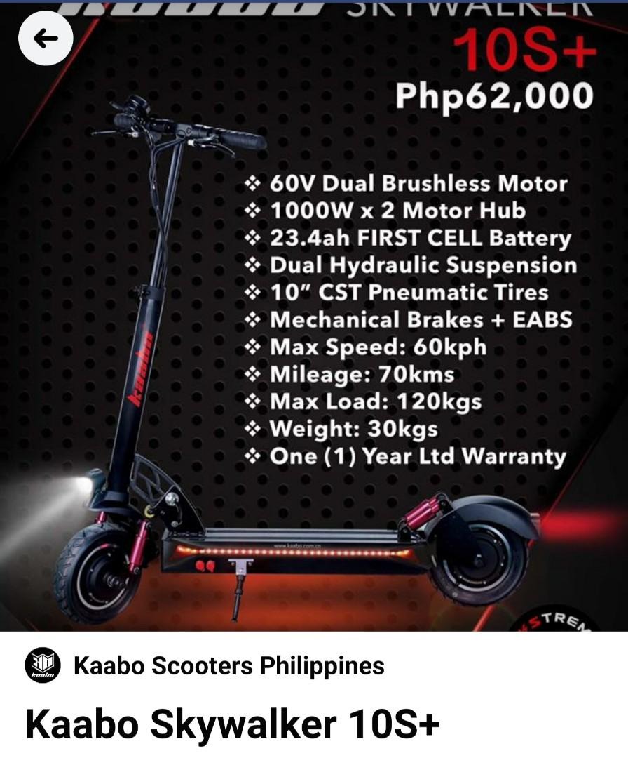 Kaabo Skywalker 10S+ Electric Scooter 60v 23.4 ah Version, Sports