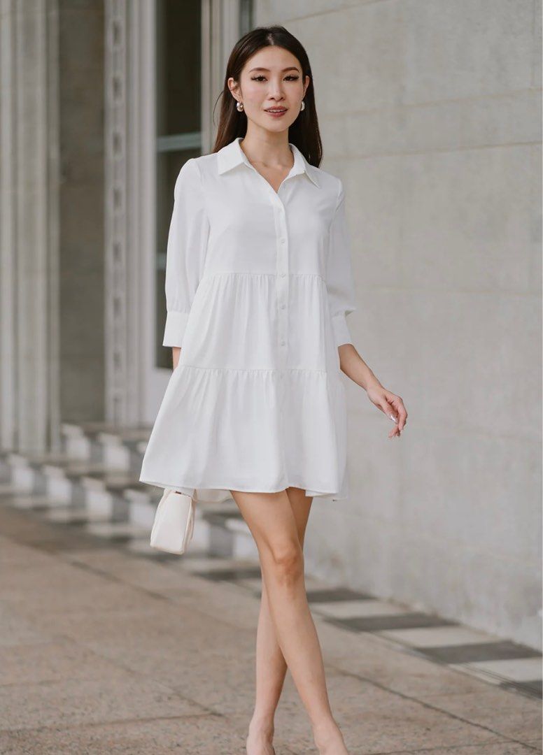 Ohvola Keia Babydoll Shirt Dress White Large