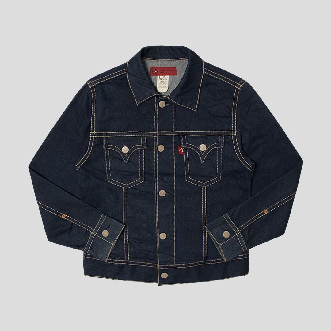 La Gear Denim Trucker Jacket, Fesyen Pria, Pakaian , Baju Luaran Di  Carousell