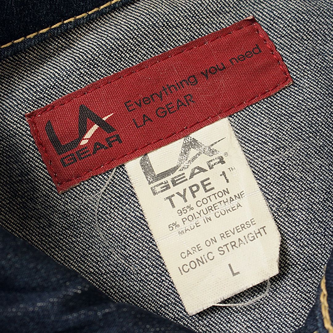 La Gear Denim Trucker Jacket, Fesyen Pria, Pakaian , Baju Luaran Di  Carousell