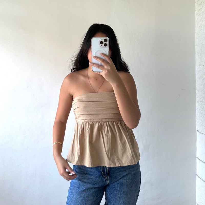 Linen Peplum Tube Top, Women's Fashion, Tops, Sleeveless on Carousell