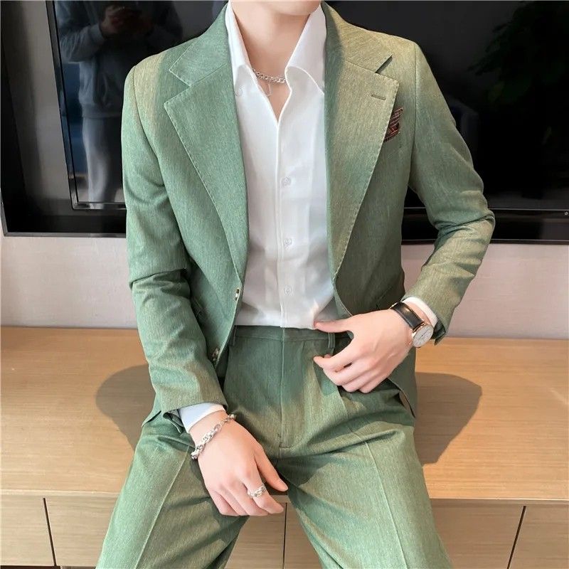 Green suit Brown suit Blue suit Beige suit Men suit green black blue brown  .white suit .2pc Korean suit men size S-4XL, Men's Fashion, Coats, Jackets  and Outerwear on Carousell