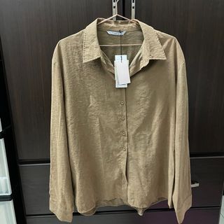 ！全新！mercci22 質感絨面側鈕釦襯衫 咖s