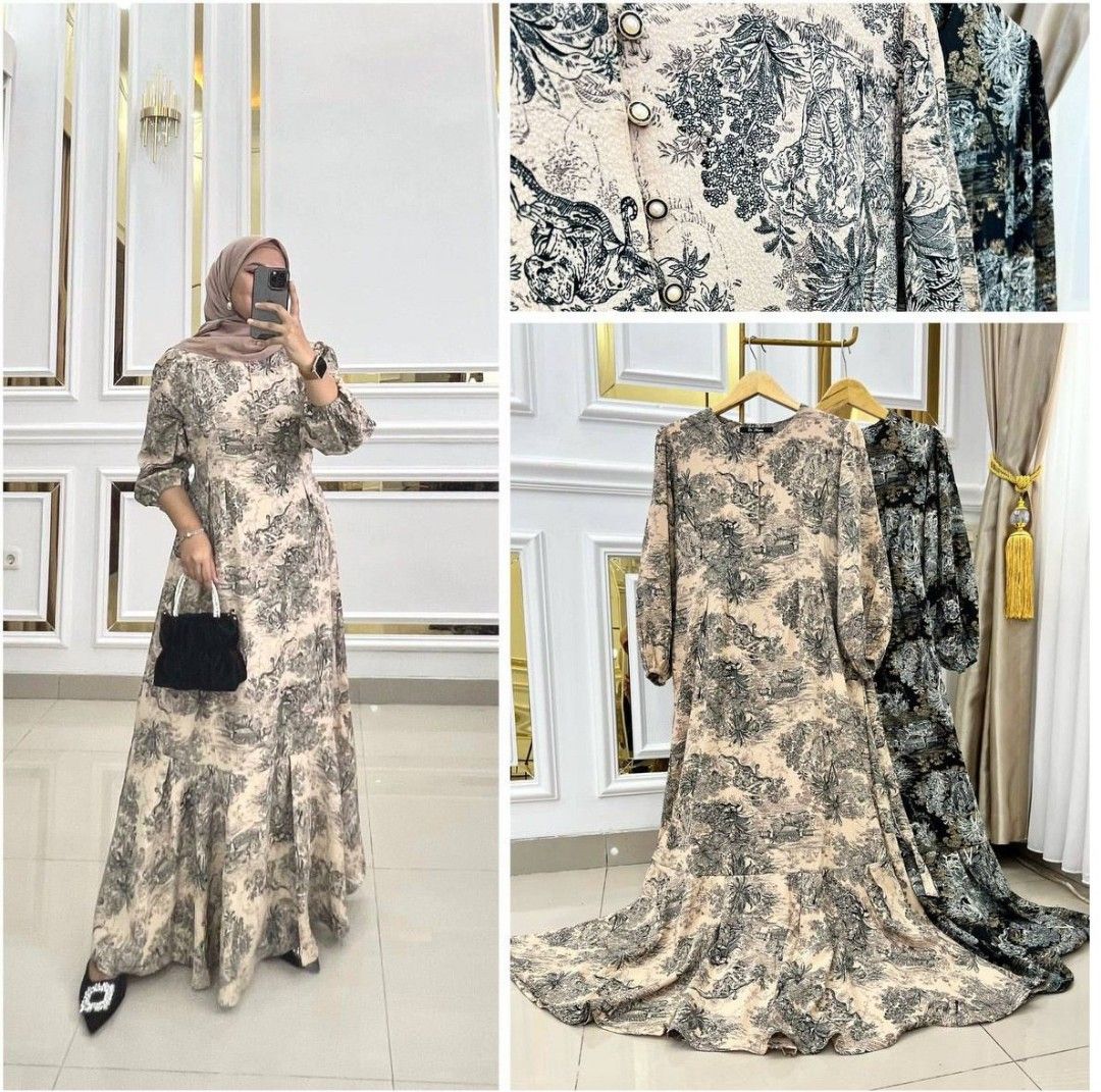 MKYR1682 duyung dress premium krinkel uniqlo Fesyen Wanita Muslim Fashion Gaun di Carousell