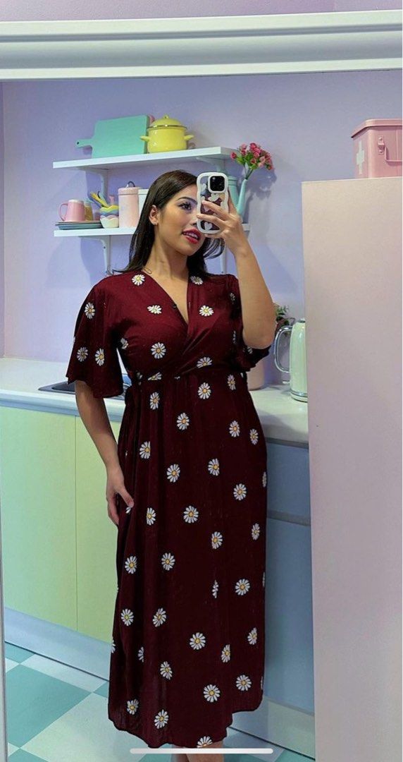 Maroon floral clearance maxi dress
