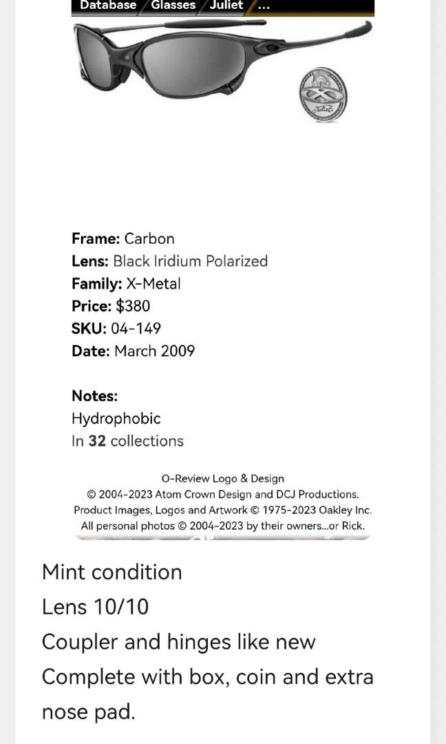 Oakley Juliet 04 Titanium on Carousell