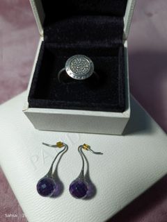 Pandora Signature Ring and Violet Earrings