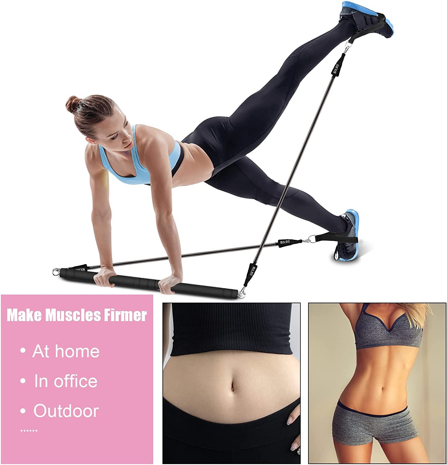 Pilates Bar Kit with Resistance Bands, WeluvFit Portable Exercise Fitness  Equipment for Women & Men, Home Gym Workout 3-Section Stick Squat Yoga  Pilates Flexbands Kit for Full Body Shaping, Sports Equipment, Exercise