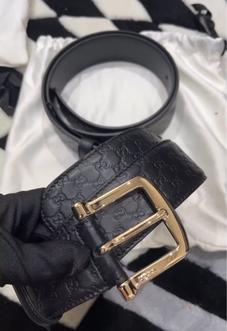SALE AUTHENTIC GUCCI WOMEN BELT LEATHER MICROGUCCISIMA BLACK GHW