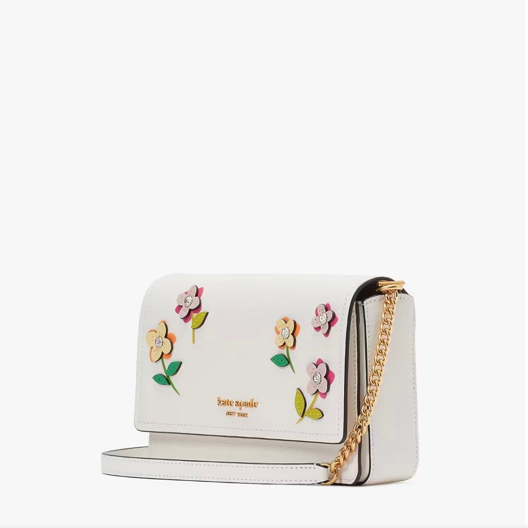 SALES ENDS 27 JUNE Kate Spade In Bloom Flower Flap Chain Wallet Crossbody Slingbag Cream Multi White Floral