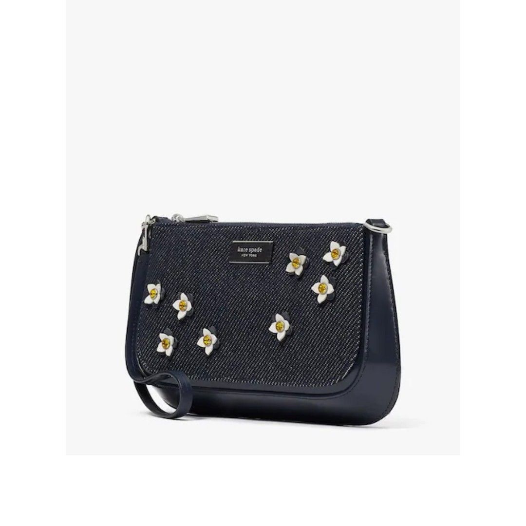 Kate Spade Sam Icon Floral Embellished Denim Mini Pochette, Indigo