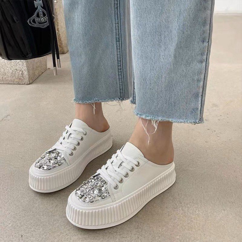 Sequined Laced Sneaker Mules