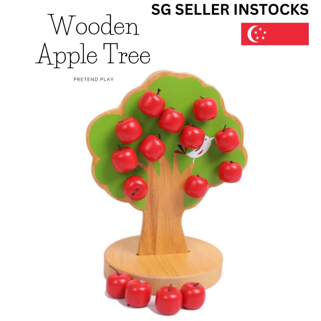 SG [Instocks] Wooden Magnetic Apple Tree Set Kids Toys Kitchen Pretend ...