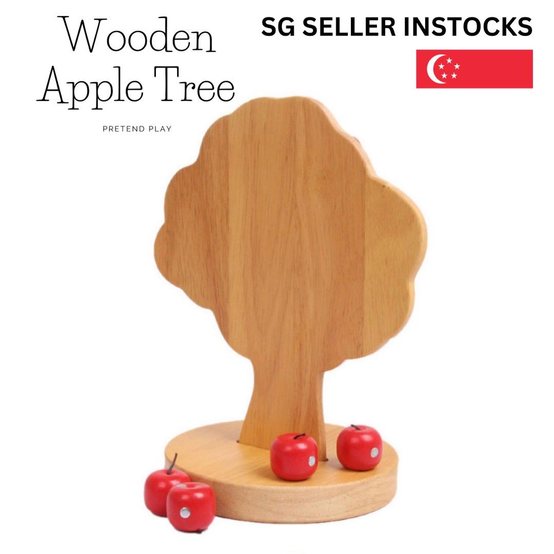 SG [Instocks] Wooden Magnetic Apple Tree Set Kids Toys Kitchen Pretend ...