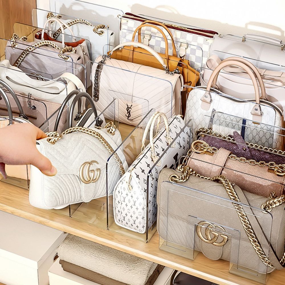 Stackable Bag Storage Box Transparent Divider Handbag Storage Rack