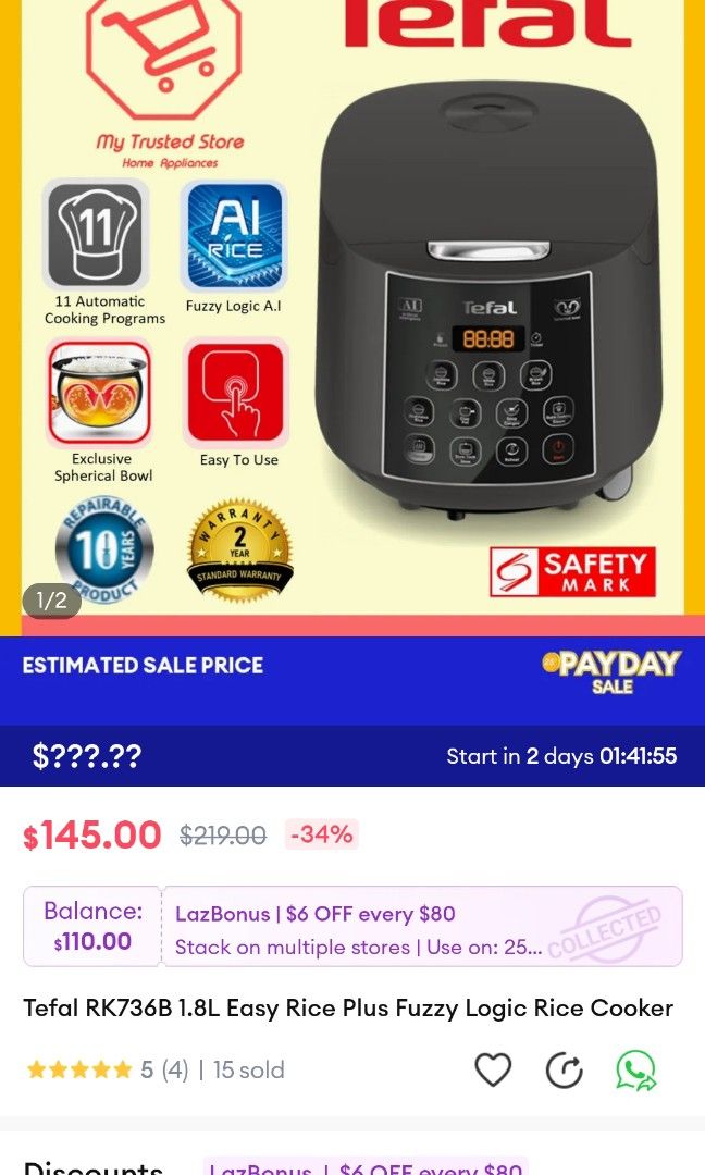 Tefal Rice Cooker Easy Rice Plus bnib, TV & Home Appliances, Kitchen