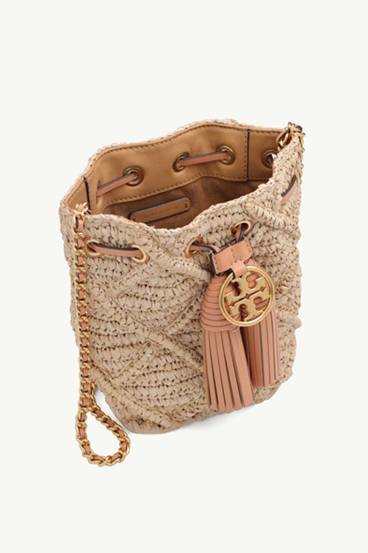 tas sling-bag Tory Burch Mini Fleming Soft Straw Bucket Crossbody Bag in  Natural