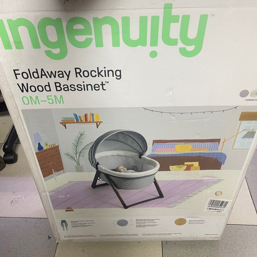 TP INGENUITY FoldAway Rocking Wood Bassinet Babies Kids Baby