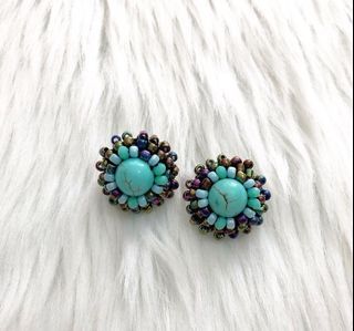 Turquoise Stud Beaded Earrings, Handcrafted