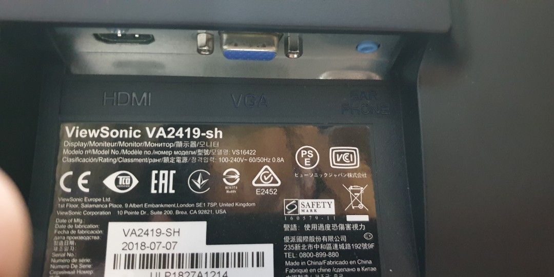 ViewSonic VA2419-Sh 24" Full HD SuperClear IPS Type LED Monitor,60Hz ...