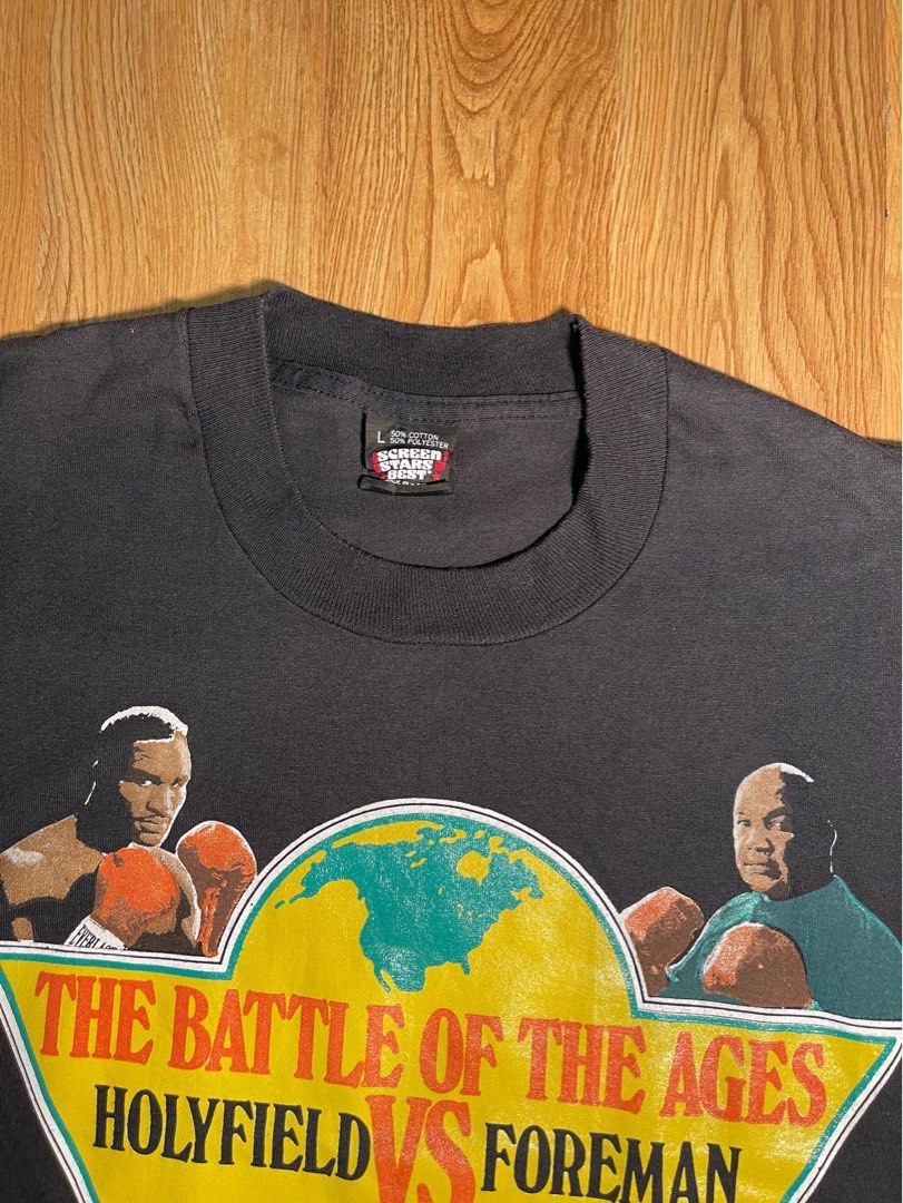 Vintage Evander Holyfield George Foreman boxing tee 1991, Men's Fashion