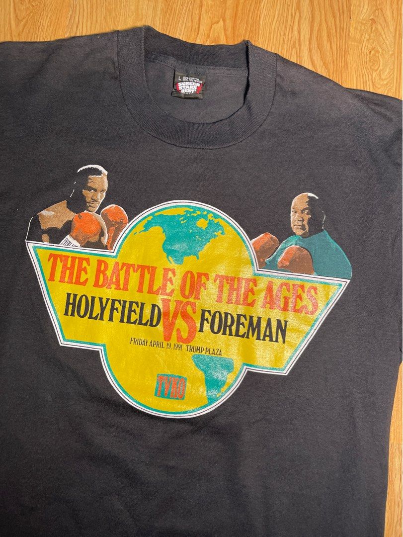 Vintage Evander Holyfield George Foreman boxing tee 1991, Men's Fashion