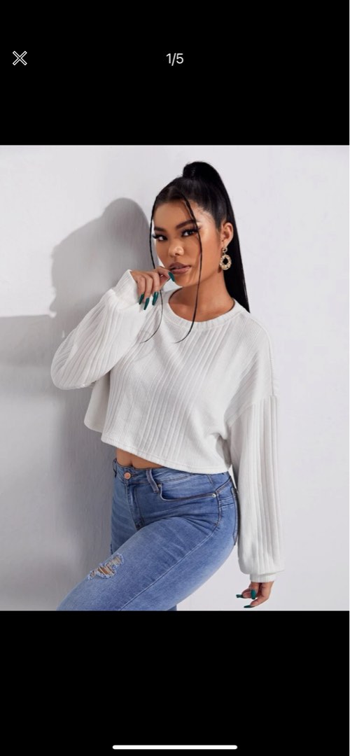 White long sleeve best sale crop top sweater