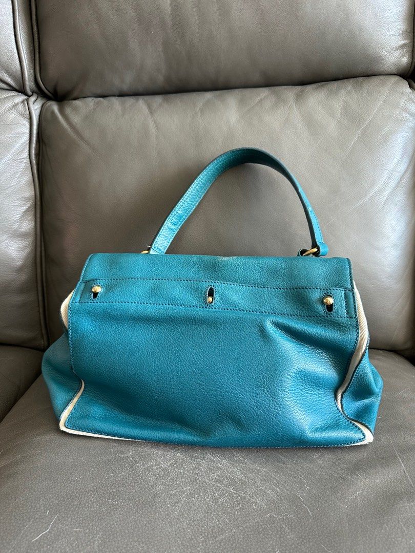 Yves Saint Laurent Muse Two handbag in blue leather and beige