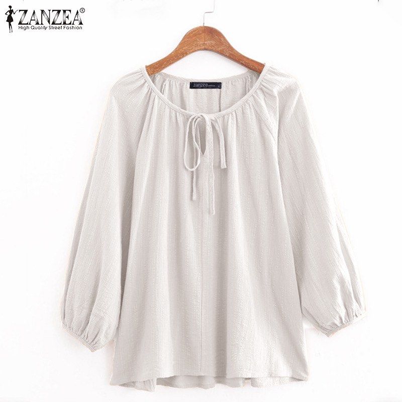ZANZEA Fashion Women Long Sleeve Solid Long Tops Tunic Vintage