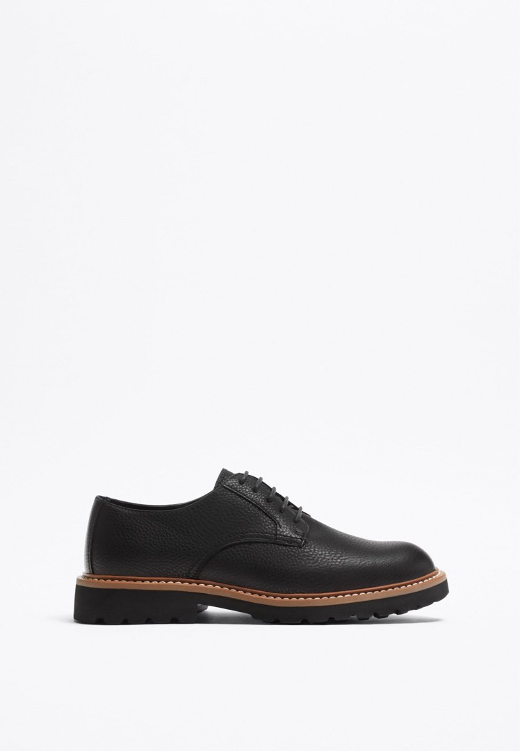 Zara Black Leather Derby Shoe, Men's Fashion, Footwear, Dress shoes on