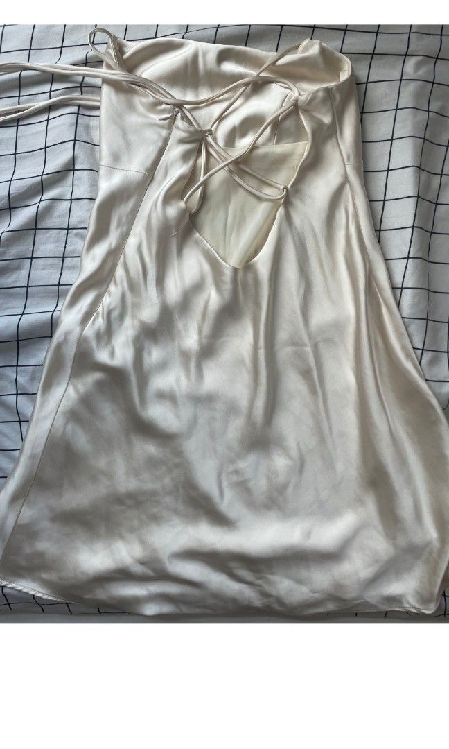 cream satin dress zara SATIN LACE SLIP DRESS - Ecru