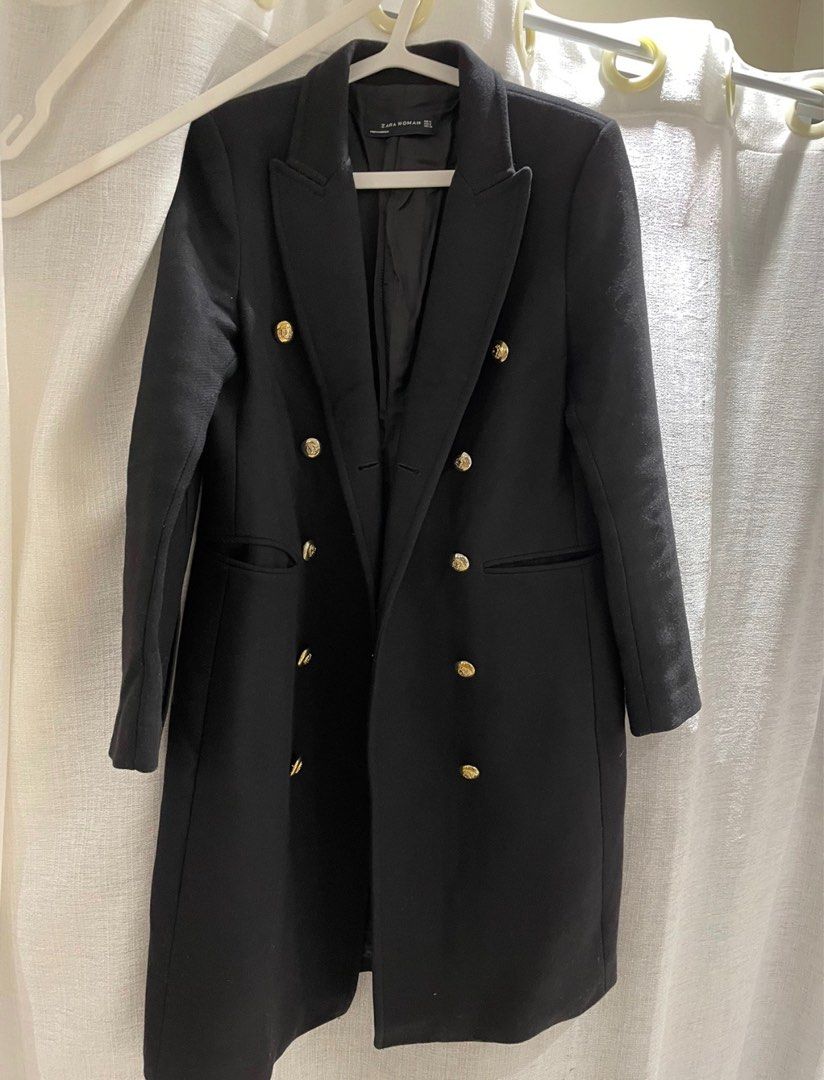 Zara black double breasted sales coat