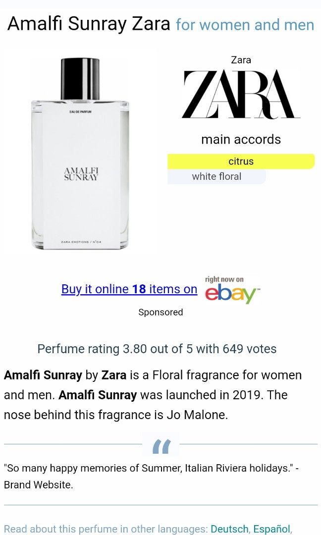 Zara x Jo Malone Amalfi Sunray on Carousell
