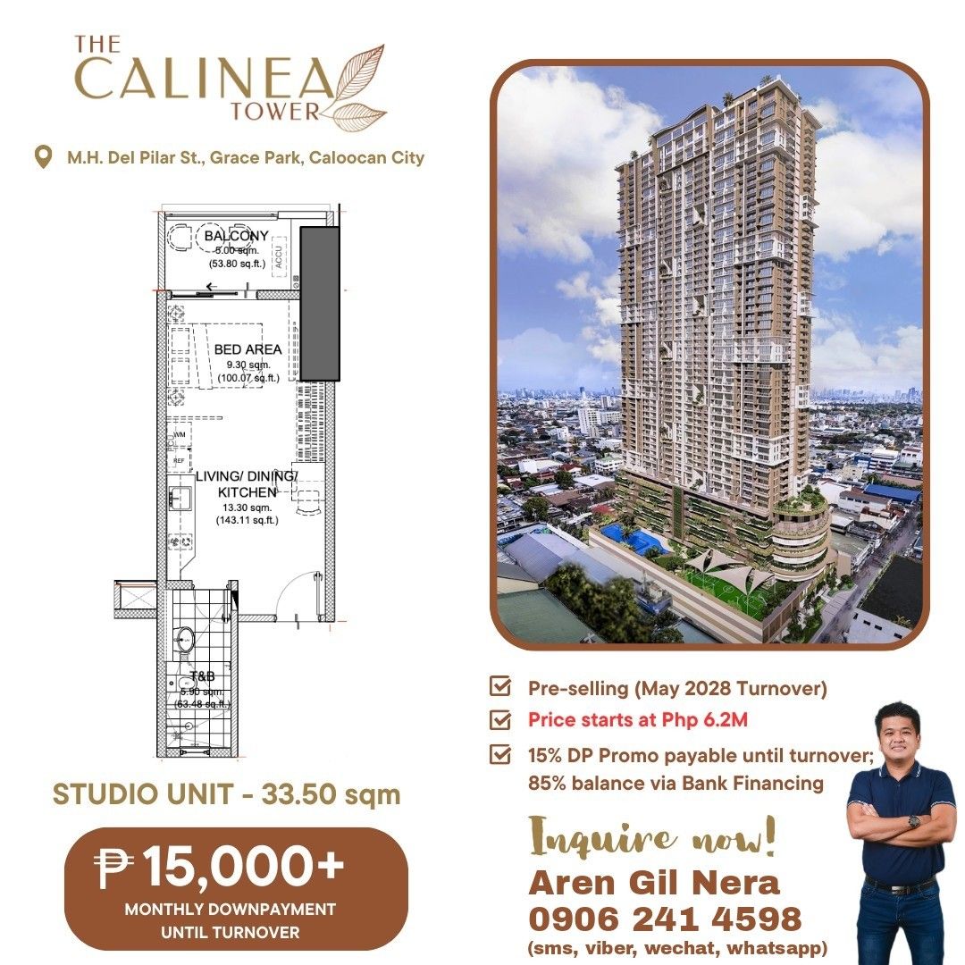15K Monthly Promo! Studio Unit in The Calinea Towers Grace Park